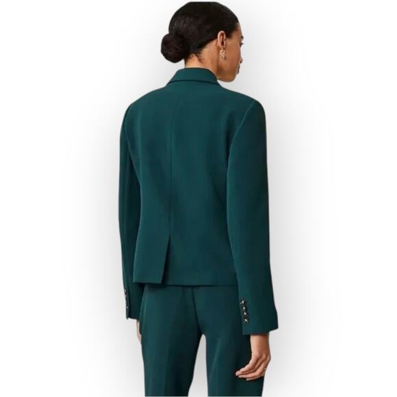 Sz8 AnnTaylor TheShorter OneButton Blazer SlateGreen FluidCrepe Suitwear RTO - Picture 2 of 15